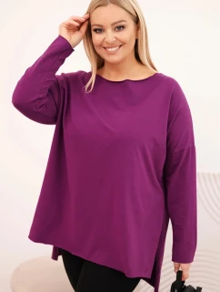 Dámske Plus veľkosť asymetrické dlhý rukáv blúzka tmavo fialová