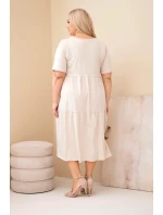 Dámské bavlněné šaty Plus Size s krátkým rukávem a volánem béžová