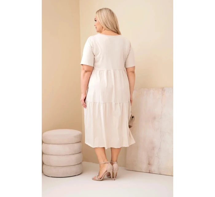 Dámské bavlněné šaty Plus Size s krátkým rukávem a volánem béžová