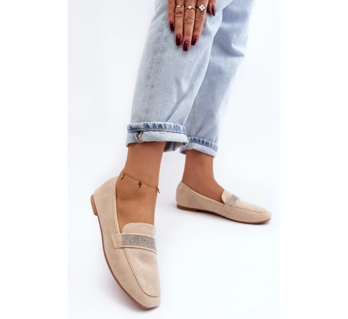 Damskie Mokasyny Z Cyrkoniami Beżowe Ralrika