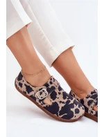 Zamszowe Półbuty Barefoot Damskie Z Klamrą Łaty Zazoo N1261 Brązowo-Beżowe