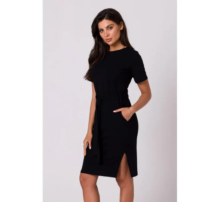 B263 Bavlnené šaty s vreckami - čierne