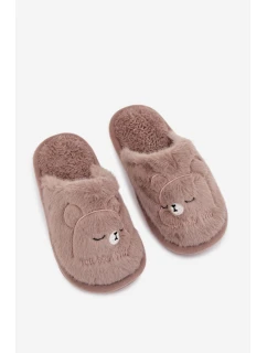 Detské papuče s kožušinou - tmavobéžové Norene