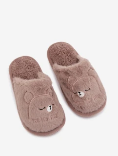 Detské papuče s kožušinou - tmavobéžové Norene