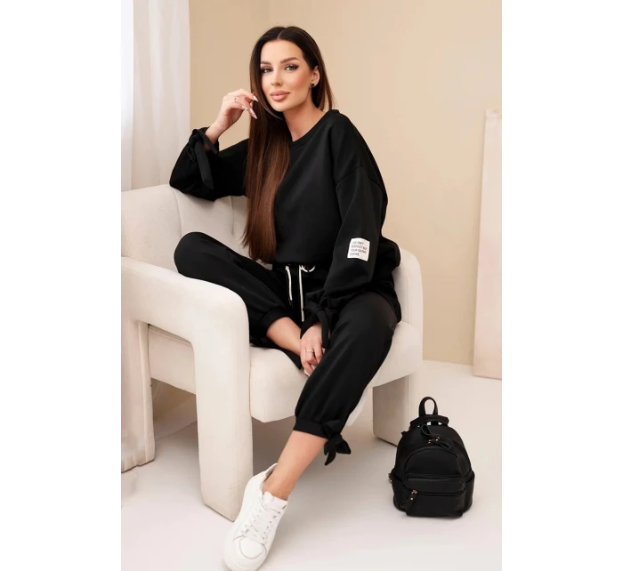 Komplet dámský máslový z viskózy s vázáním černý Komplet dámský máslový z viskózy s vázáním černý