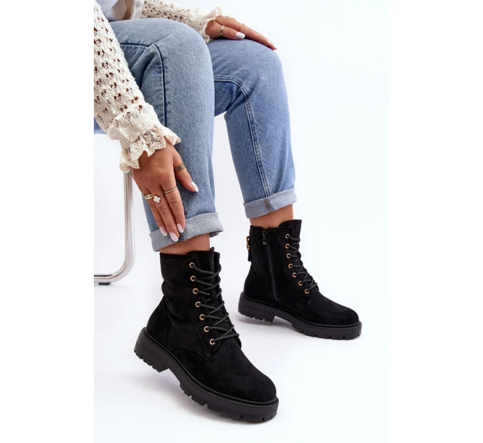 Damskie Botki Workery Na Suwak Czarne Ninsuni Damskie Botki Workery Na Suwak Czarne Ninsuni