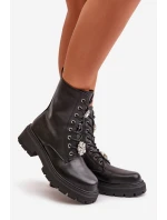 Botki Workery Damskie Eko Skórzane Z Przypinkami Czarne Kristines Botki Workery Damskie Eko Skórzane Z Przypinkami Czarne Kristines
