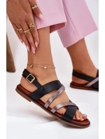 Dámské Sandály Na Plochém Podpatku S Pásky Černé model 21697516 - SERGIO LEONE