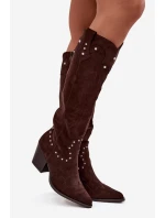 Damskie Kozaki Kowbojki Ze Zdobieniem Na Słupku Czekoladowe Darella Damskie Kozaki Kowbojki Ze Zdobieniem Na Słupku Czekoladowe Darella