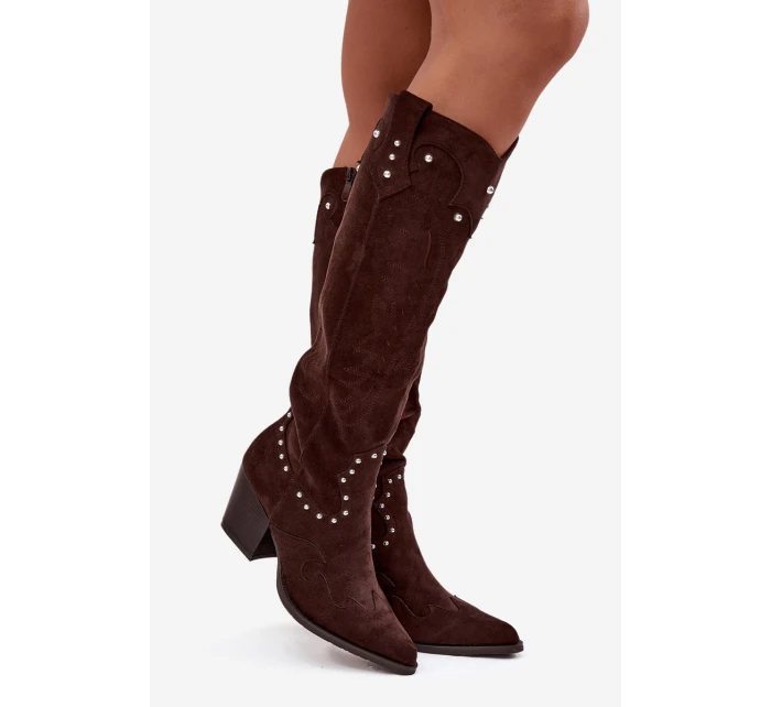 Damskie Kozaki Kowbojki Ze Zdobieniem Na Słupku Czekoladowe Darella Damskie Kozaki Kowbojki Ze Zdobieniem Na Słupku Czekoladowe Darella
