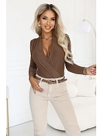 375-11 Štýlový dámsky body s krížovým výstrihom – farba mokka hnedá 375-11 Štýlový dámsky body s krížovým výstrihom – farba mokka hnedá