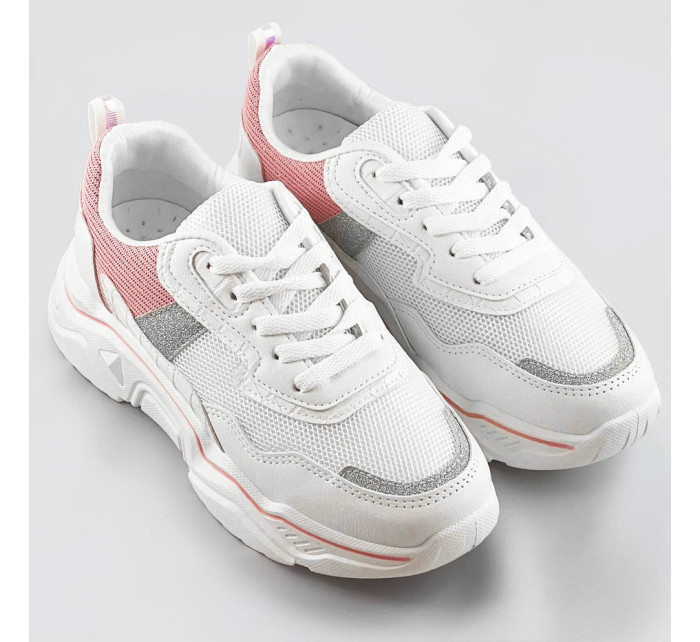 Bielo-ružové dámske sneakersy s brokátovými vsadkami (LU-2)