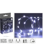 DRÔTENÉ SVETLÁ BATÉRIOVO OVLÁDANÉ GIRLANDY 80 LED STUDENÁ BIELA