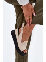 Skórzane Damskie Sandały Na Koturnie Artiker 54C0401 Beżowe Skórzane Damskie Sandały Na Koturnie Artiker 54C0401 Beżowe