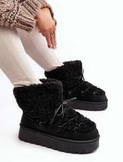 Dámske šnurovacie snehové topánky s hrubou podrážkou, čierne Loso