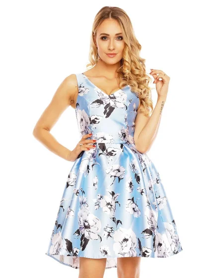 Dámske šaty bez rukávov s potlačou kvetín stredne dlhé modré - Modrá / L - shown Dámske šaty bez rukávov s potlačou kvetín stredne dlhé modré - Modrá / L - shown