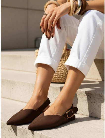 Dámske semišové baleríny s otvoreným podpätkom slingback hnedé FashionStreet ZY1354