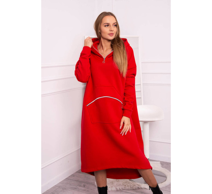 Zateplené šaty s kapucňou červené