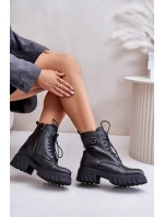 Zazoo 60486 Skórzane Botki Workery Ocieplane Czarne