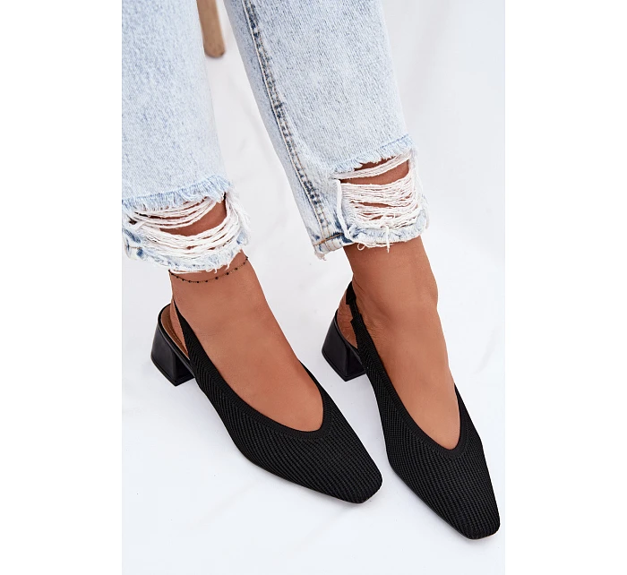 Materiálové dámské sandály na podpatku Černé Marcelle