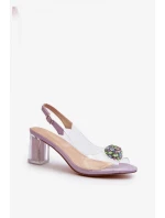 Sandále na podpätku MR38-444 silver-transparent - Krok vo veľkom štýle