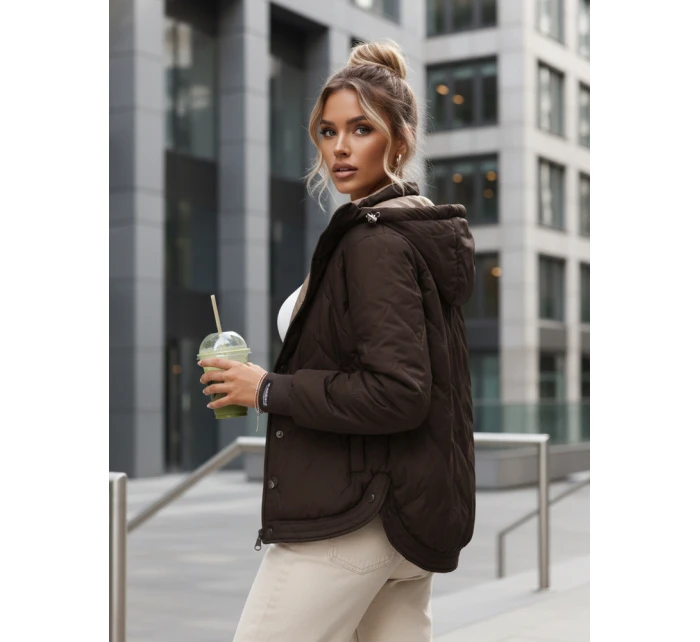 Dámska prechodná prešívaná bunda s kapucňou hnedá FashionStreet TY5616