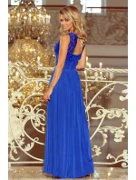 Dlouhé dámské šaty v chrpové barvě bez s krajkovým výstřihem model 6389848 - numoco