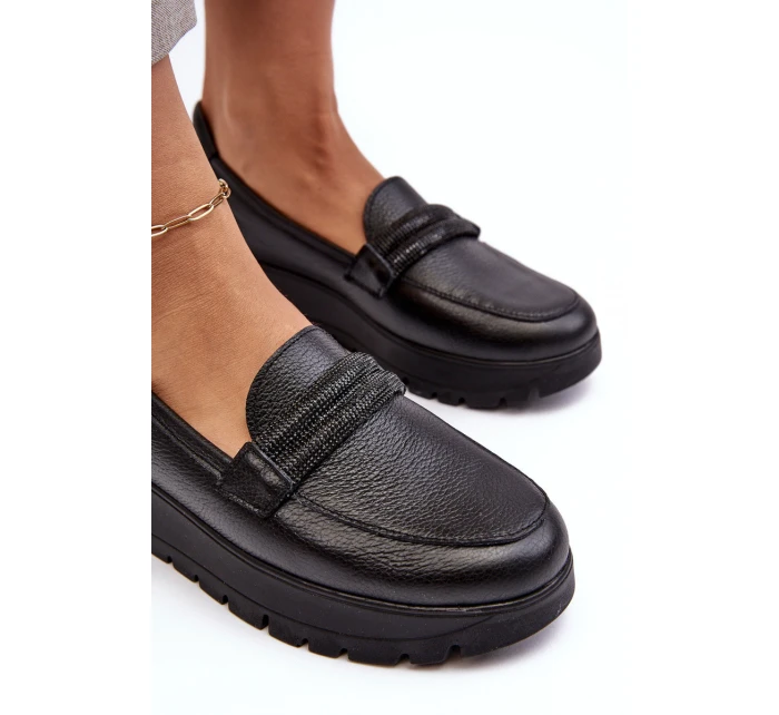 Skórzane Półbuty Na Platformie Z Ozdobą Czarne Lemar Lehira Skórzane Półbuty Na Platformie Z Ozdobą Czarne Lemar Lehira