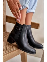 Dámské zimní zateplené boty na podpatku s přezkou Černé model 21667453 - Boto