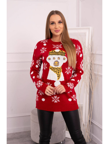 Dámsky vianočný sveter s medvedíkom červený - Gemini