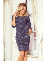 13-157 Športové šaty s viazaním a vreckami - džínsové s malými bodkami