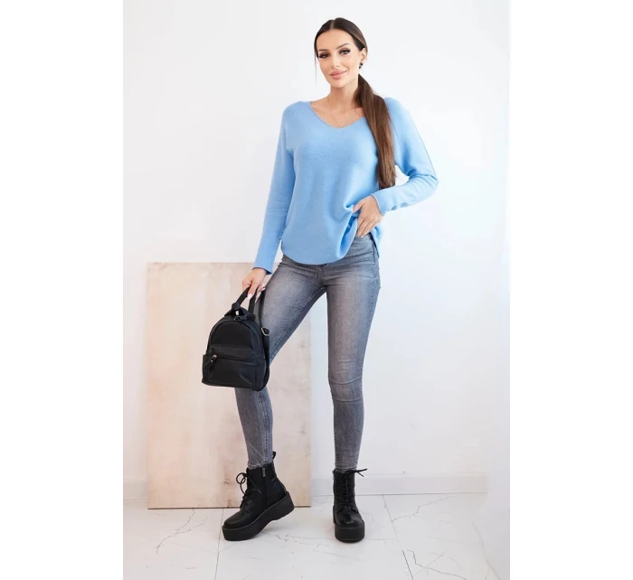 Dámsky viskózový sveter s výstrihom do V modrý