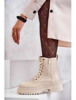 Damskie Skórzane Botki Ocieplane Jasnobeżowe Dorchen