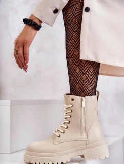 Damskie Skórzane Botki Ocieplane Jasnobeżowe Dorchen