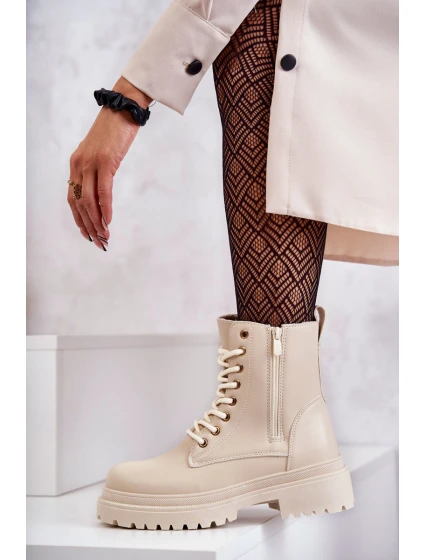 Dámske zateplené kožené čižmy Dorchen light beige