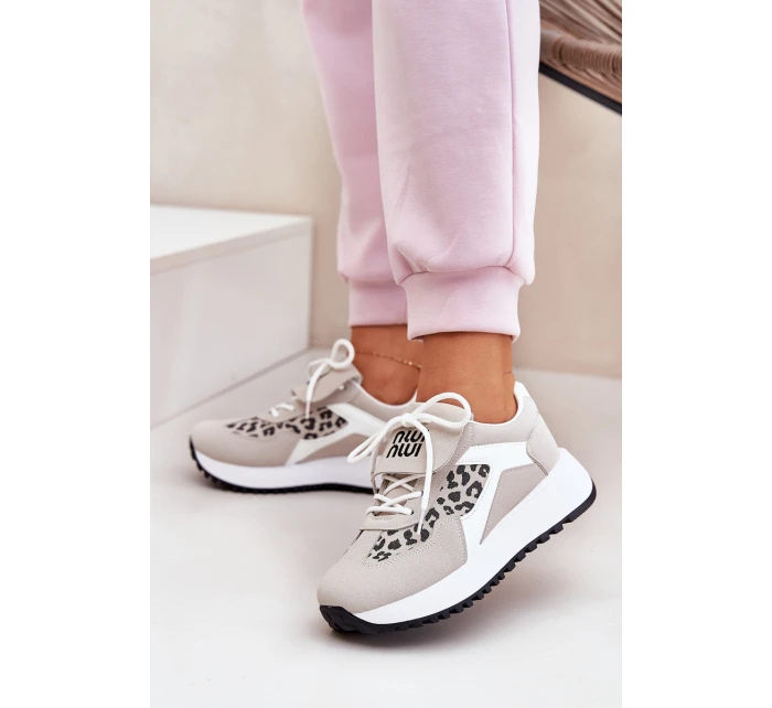 Buty Sportowe Sneakersy Damskie Na Platformie Panterka Biało-Beżowe Pumbes Buty Sportowe Sneakersy Damskie Na Platformie Panterka Biało-Beżowe Pumbes