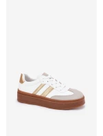 Sneakersy Damskie Na Platformie Z Eko Skóry Biało-Złote Elaraven