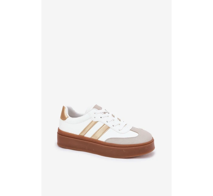 Sneakersy Damskie Na Platformie Z Eko Skóry Biało-Złote Elaraven