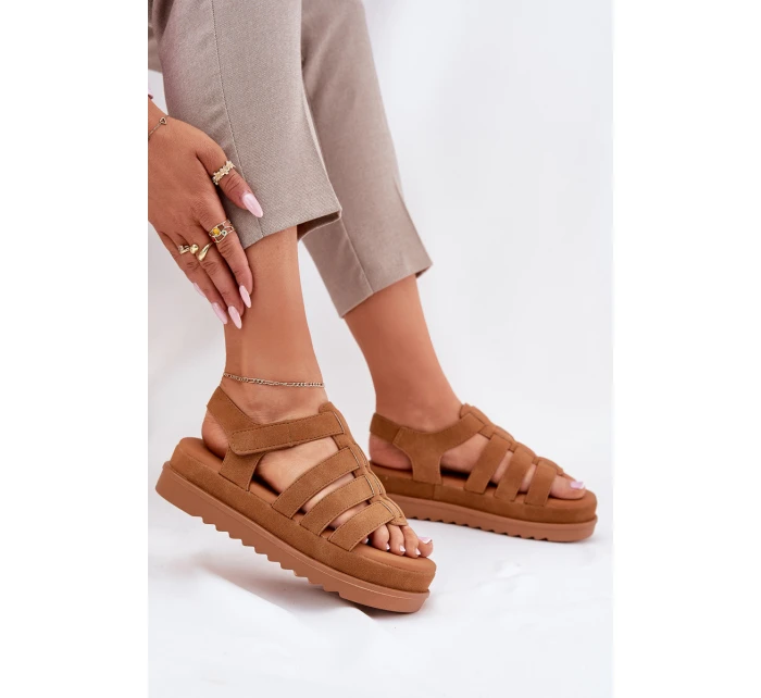 Sandały Damskie Na Platformie Eko Zamszowe Camel Filisenia Sandały Damskie Na Platformie Eko Zamszowe Camel Filisenia