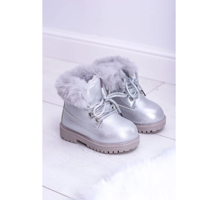 Srebrne Ocieplane Dziecięce Botki Trapery Fobos Srebrne Ocieplane Dziecięce Botki Trapery Fobos