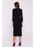 model 20502996 Květinové tužkové šaty černé - STYLOVE