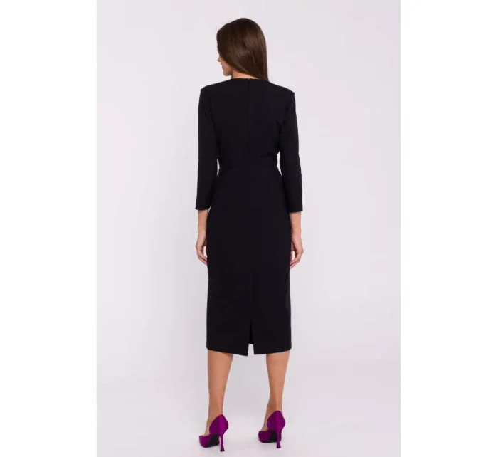 model 20502996 Květinové tužkové šaty černé - STYLOVE