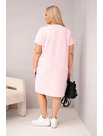 Dámske Plus veľkosť šaty s krátkymi rukávmi a vreckami Candy Pink