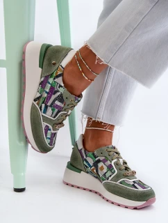 Skórzane Sneakersy Damskie Na Platformie Maciejka 06390-09 Seledynowe