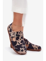 Zamszowe Półbuty Barefoot Damskie Z Klamrą Łaty Zazoo N1261 Brązowo-Beżowe