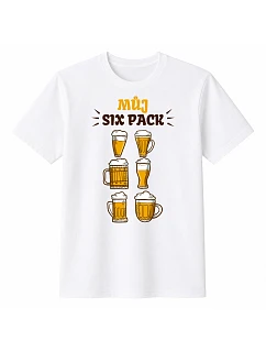 Pánske bavlnené tričko s potlačou - MY SIX PACK - biele