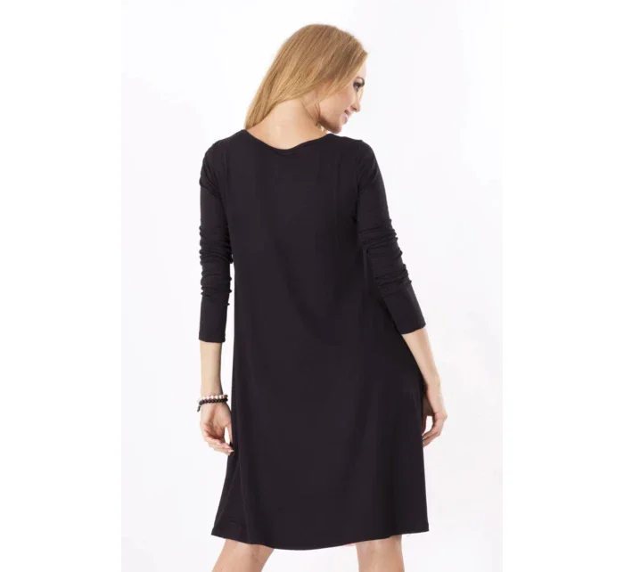 Dámske šaty voľný strih 3/4 rukáv vhodné aj pre tehotné stredne dlhé grafitové - Čierna - Beyo