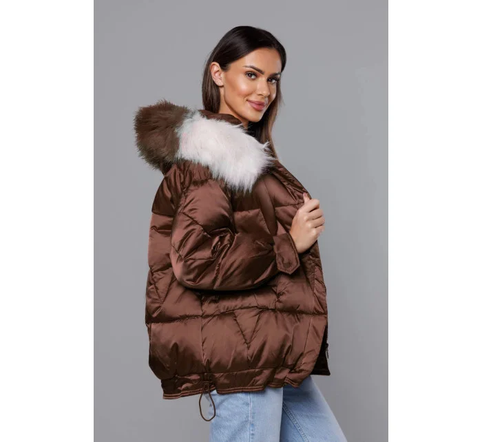 Hnedá krátka bunda nadrozmernej veľkosti (H-1109-79)