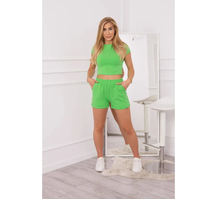 Bavlnená súprava s kraťasmi svetlo zelená