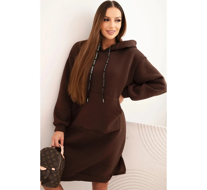 Dámske bavlnené zateplené šaty s kapucňou Brown